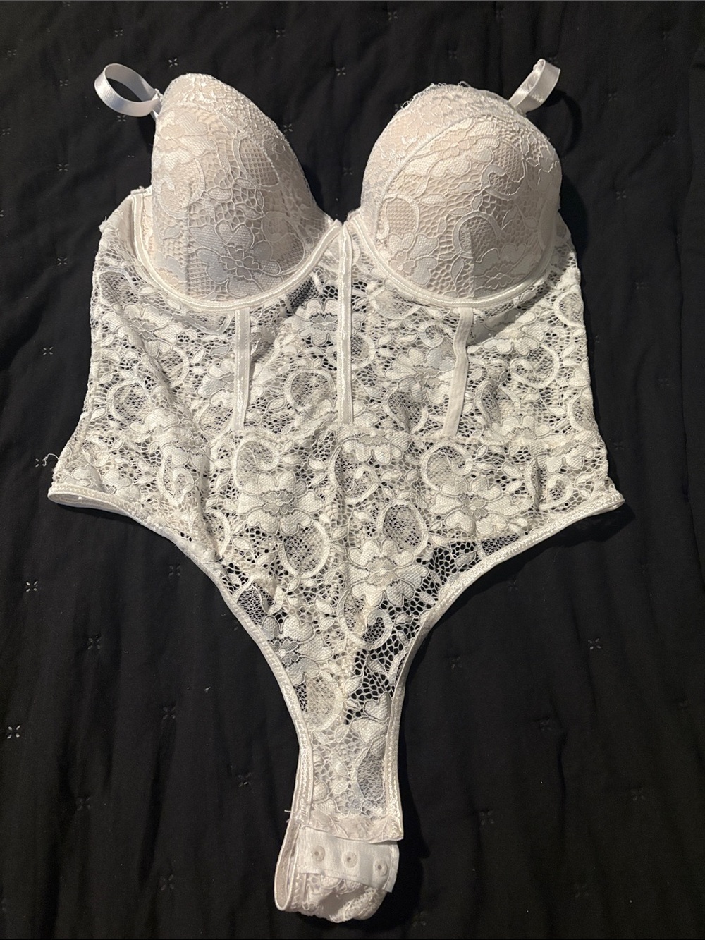 Fashion Nova White Lace Bustier Teddy Bodysuit